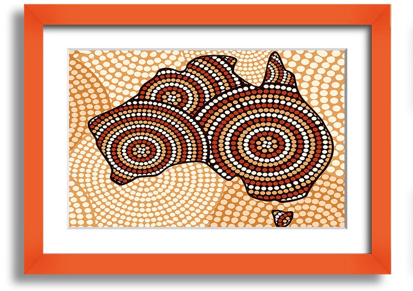 Framed Aboriginal Map print showcasing vibrant colors and intricate designs, ready to hang.