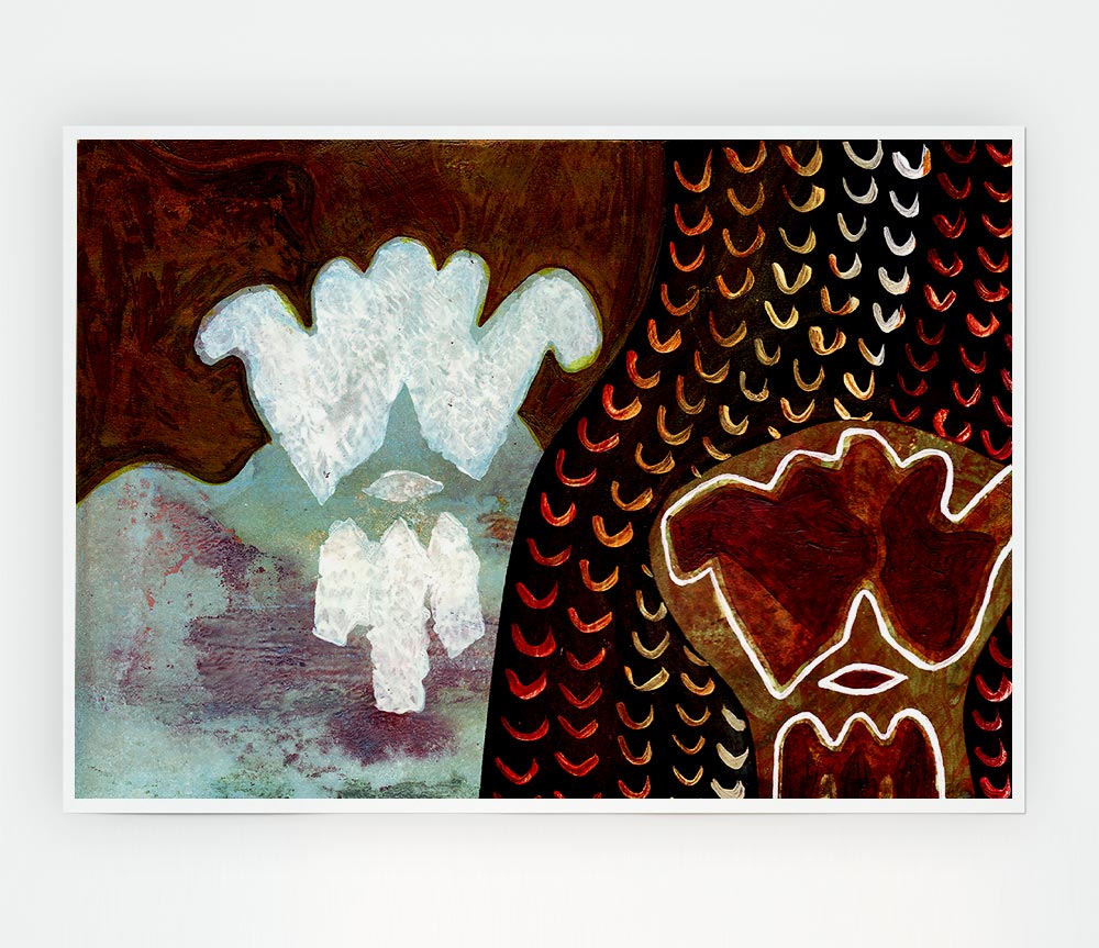 Aboriginal Mirage poster on high-quality canvas featuring vibrant colors and intricate designs, ready for display.