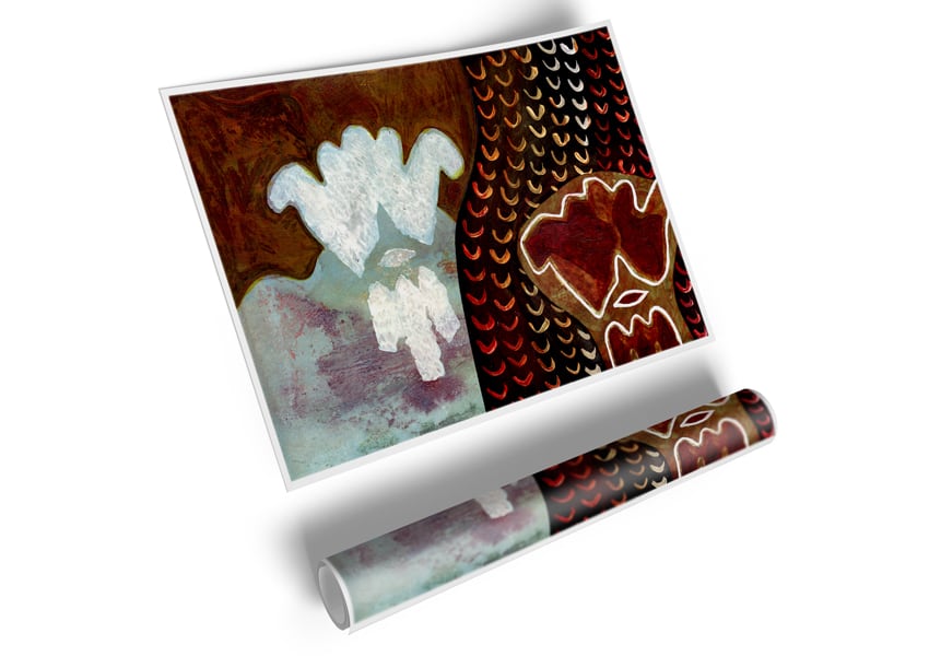 Aboriginal Mirage poster on high-quality canvas featuring vibrant colors and intricate designs, ready for display.