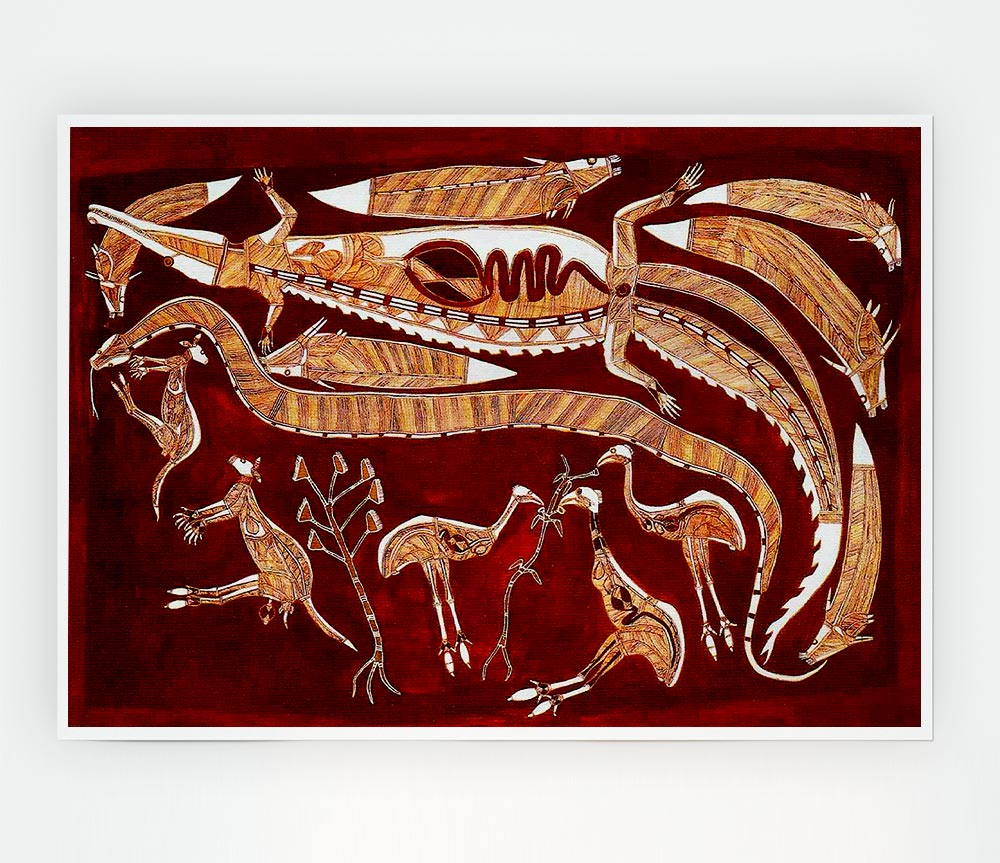 Aboriginal Nadjamerrek Lofty poster on high-quality canvas, showcasing vibrant colors and intricate designs.