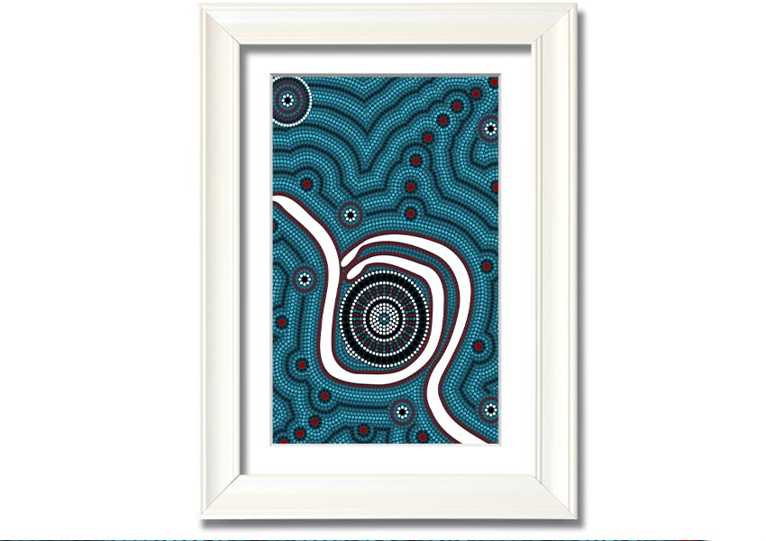 Framed print of Aboriginal Pattern 1 featuring intricate designs, available in various frame colours.