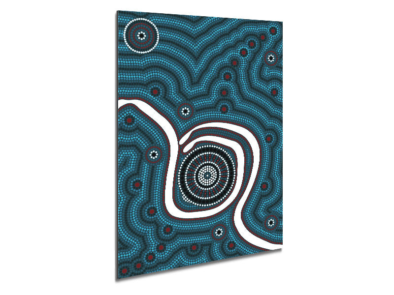 Aboriginal Pattern 1 artwork printed on brushed aluminium dibond, showcasing vibrant colors and intricate designs.