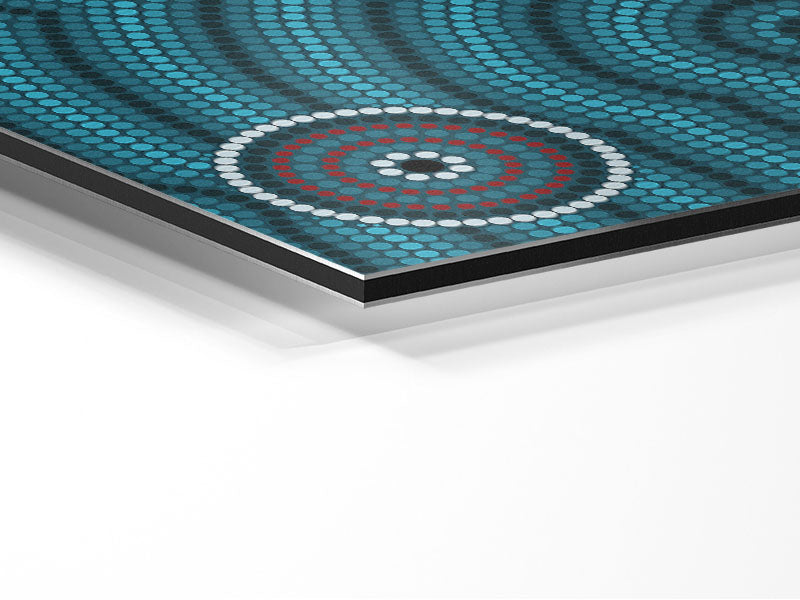 Aboriginal Pattern 1 artwork printed on brushed aluminium dibond, showcasing vibrant colors and intricate designs.