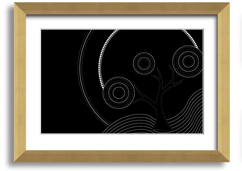 Framed Aboriginal Pattern 13 print showcasing intricate designs and vibrant colors, ready to hang.