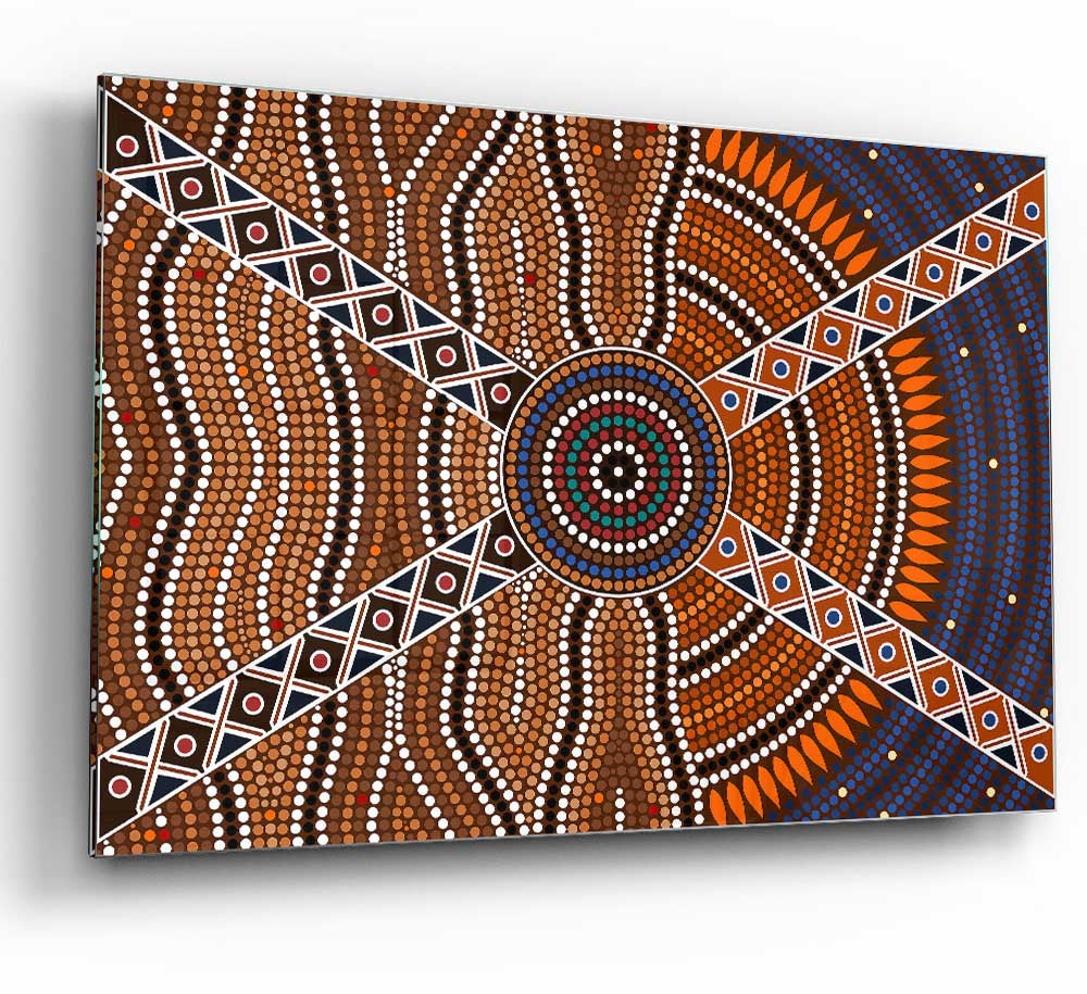Aboriginal Pattern 2 glass print featuring vibrant colors and intricate designs, perfect for modern home decor.