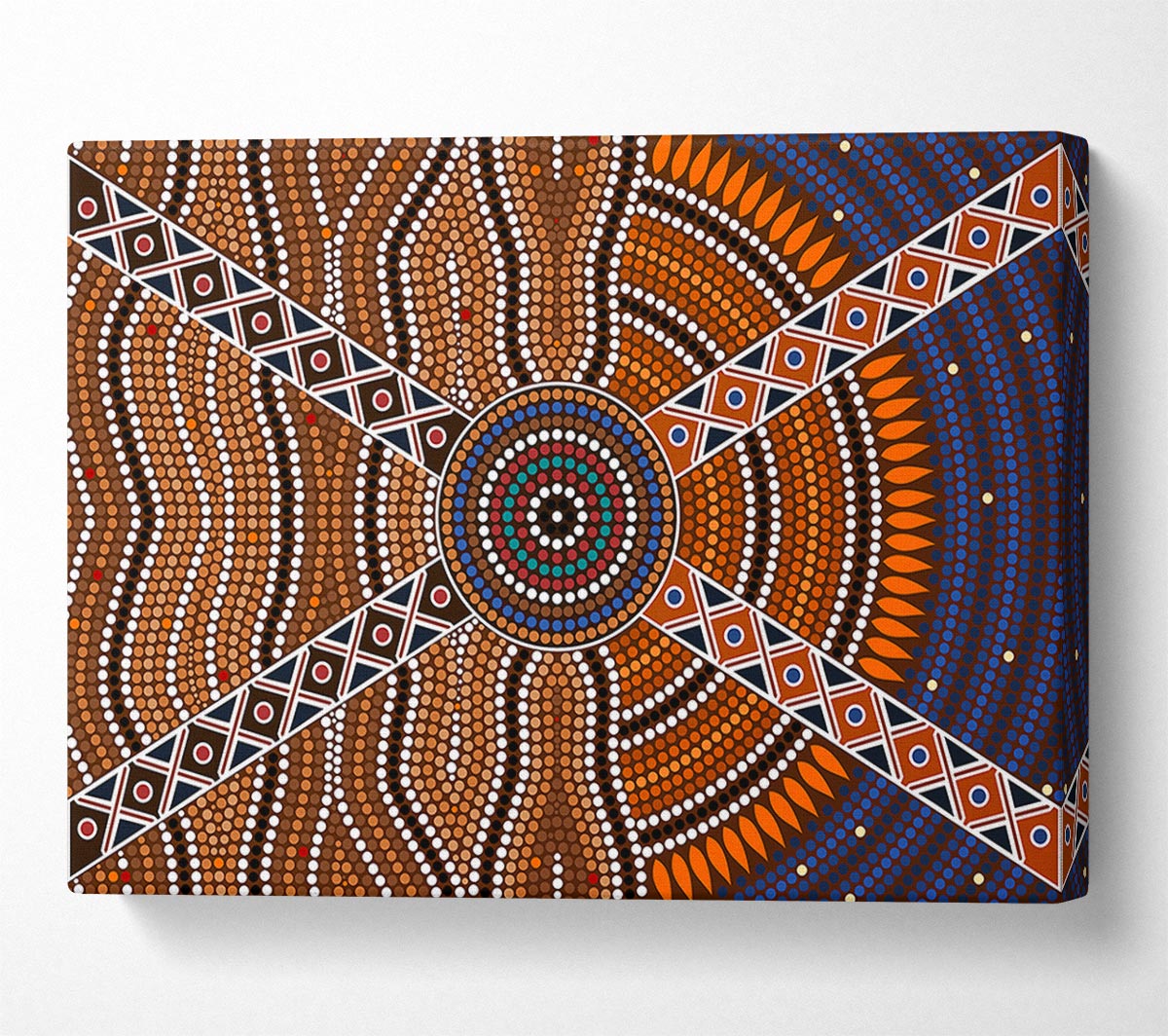 Aboriginal Pattern 2 canvas art mounted on a 44mm box frame, showcasing vibrant colors and intricate designs.