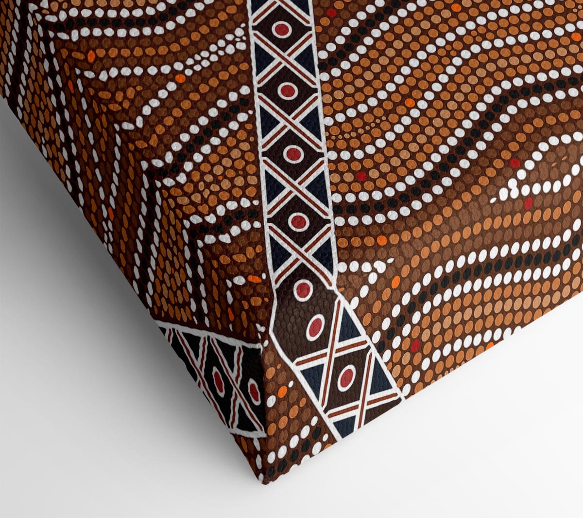 Aboriginal Pattern 2 canvas art mounted on a 44mm box frame, showcasing vibrant colors and intricate designs.