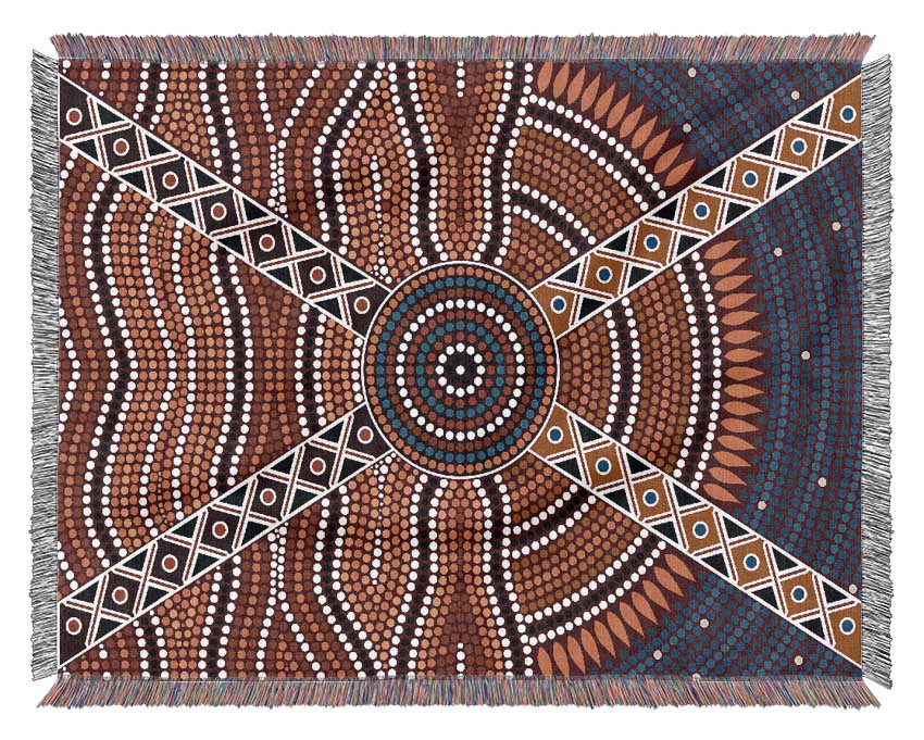 Aboriginal Pattern 2 throw blanket made from 100% cotton with a thermal weave, featuring a classic design suitable for bed or couch.