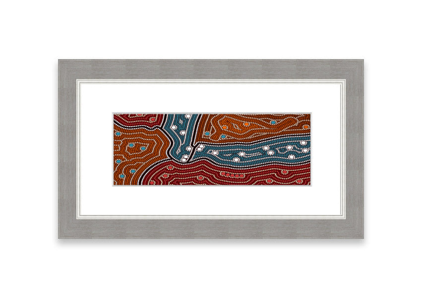 Framed Aboriginal Pattern 4 print showcasing intricate designs, available in various frame colors.