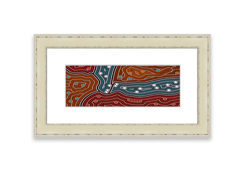 Framed Aboriginal Pattern 4 print showcasing intricate designs, available in various frame colors.