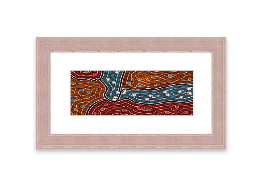 Framed Aboriginal Pattern 4 print showcasing intricate designs, available in various frame colors.