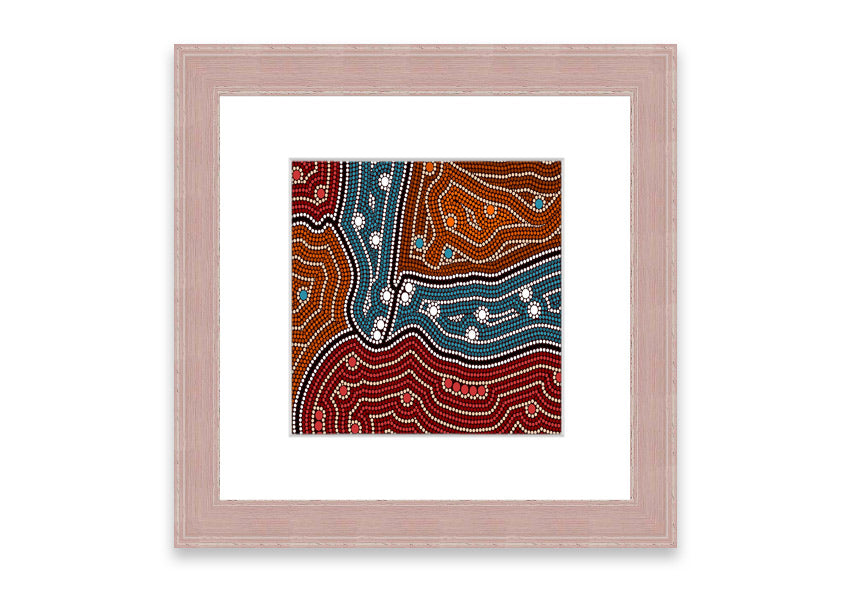 Framed Aboriginal Pattern 4 print showcasing intricate designs, available in various frame colors.