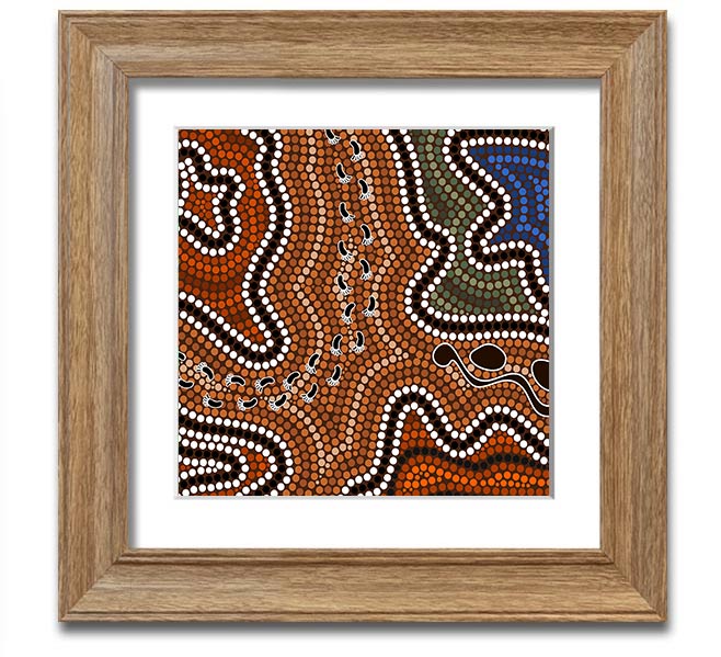 Aboriginal Pattern 5 Square Framed Print showcasing intricate designs in a stylish frame.