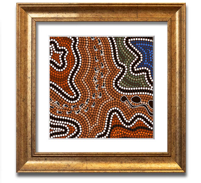 Aboriginal Pattern 5 Square Framed Print showcasing intricate designs in a stylish frame.