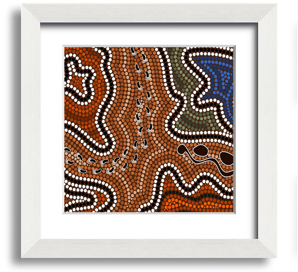 Aboriginal Pattern 5 Square Framed Print showcasing intricate designs in a stylish frame.