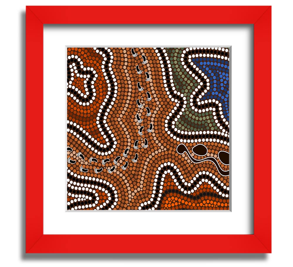 Aboriginal Pattern 5 Square Framed Print showcasing intricate designs in a stylish frame.