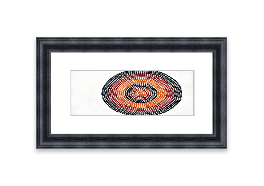 Framed Aboriginal Pattern 7 print with intricate designs, available in various frame colors.