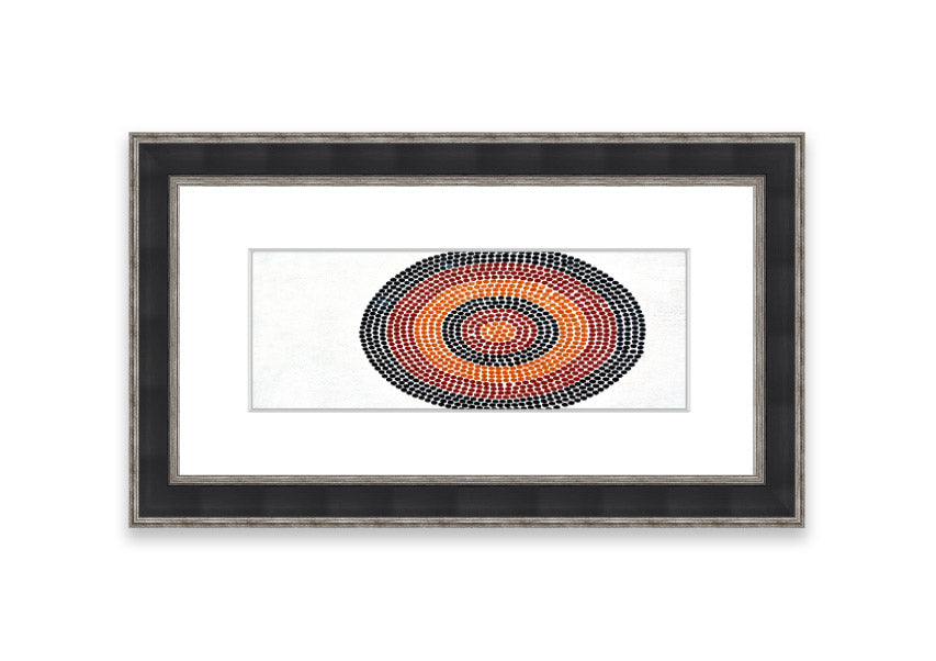 Framed Aboriginal Pattern 7 print with intricate designs, available in various frame colors.