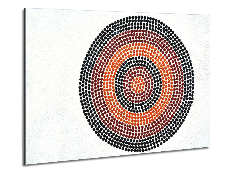 Aboriginal Pattern 7 artwork printed on brushed aluminium dibond, showcasing vibrant colors and intricate designs.