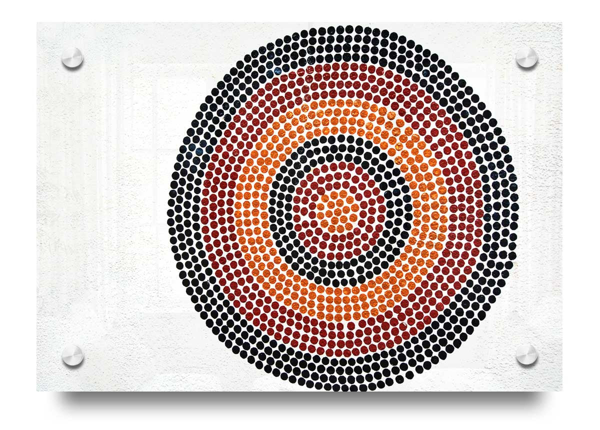 Acrylic print of Aboriginal Pattern 7 featuring vibrant colors and intricate designs, perfect for wall decor.