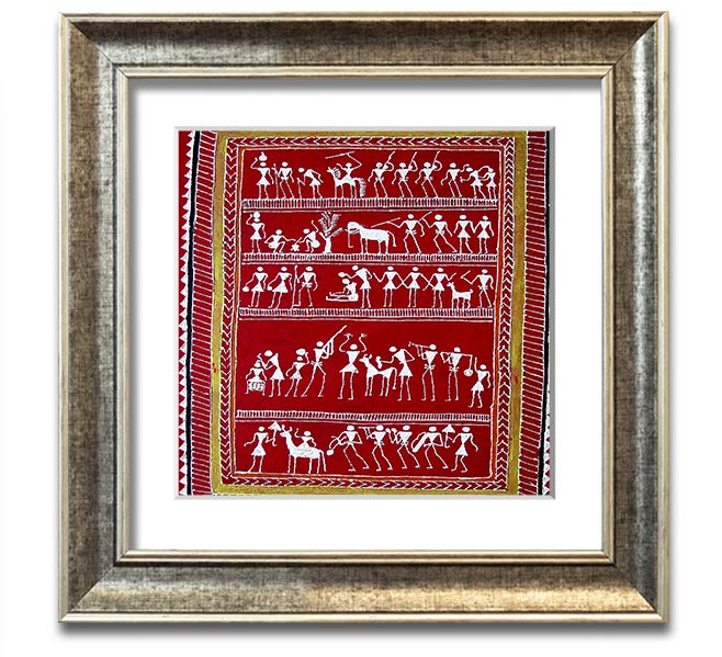 Aboriginal Saura Square Framed Print showcasing intricate designs in a stylish frame, ready to hang.
