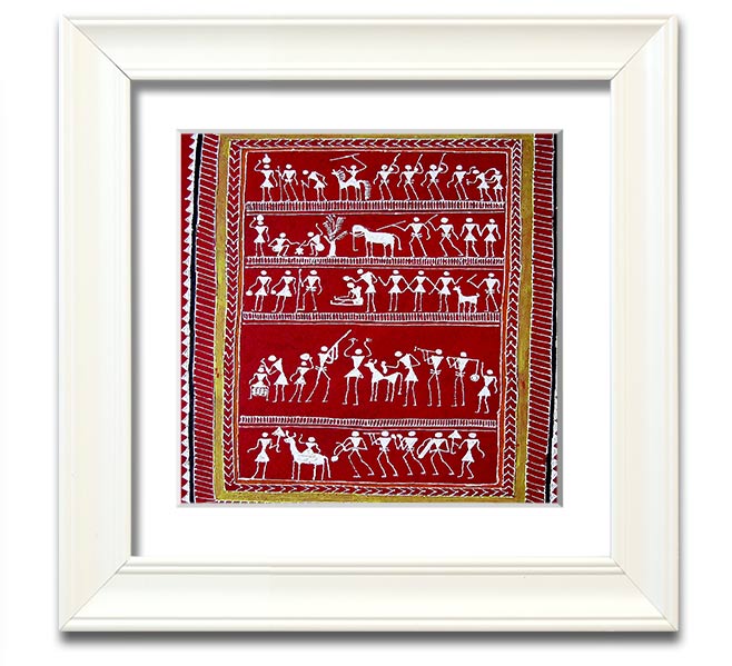 Aboriginal Saura Square Framed Print showcasing intricate designs in a stylish frame, ready to hang.