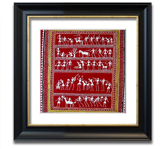 Aboriginal Saura Square Framed Print showcasing intricate designs in a stylish frame, ready to hang.