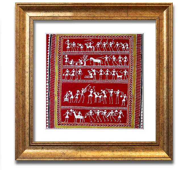 Aboriginal Saura Square Framed Print showcasing intricate designs in a stylish frame, ready to hang.