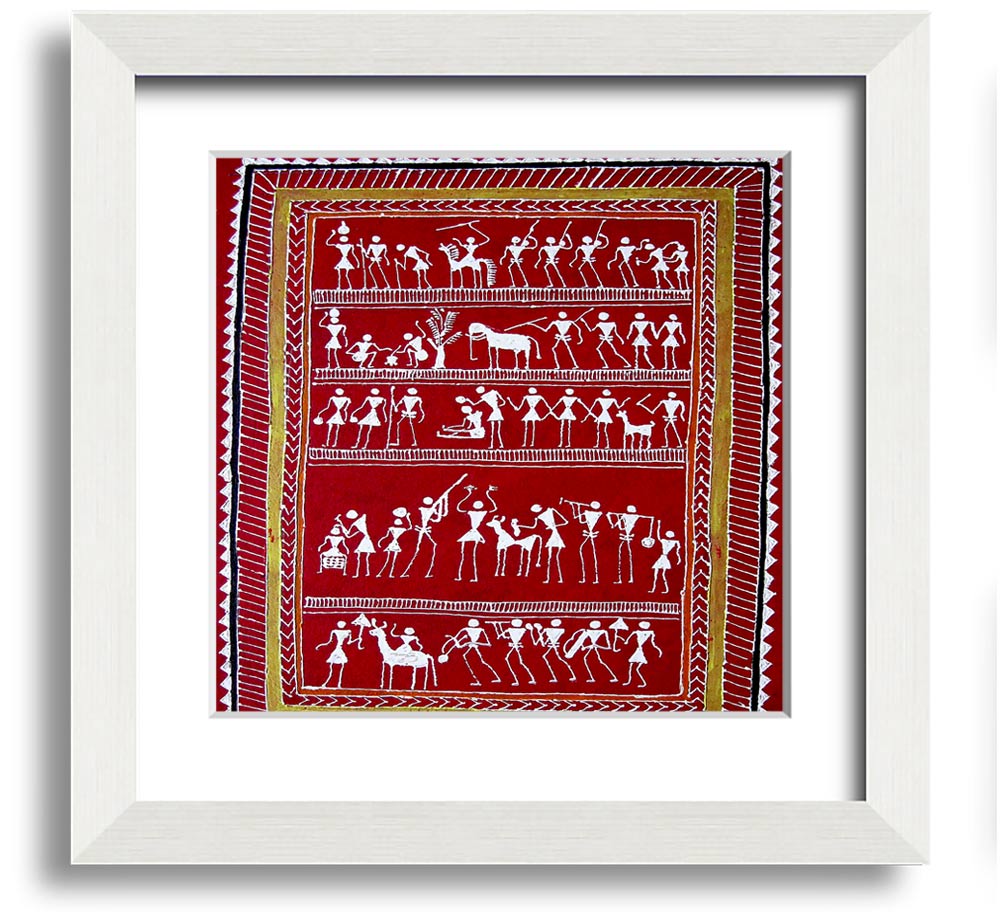 Aboriginal Saura Square Framed Print showcasing intricate designs in a stylish frame, ready to hang.