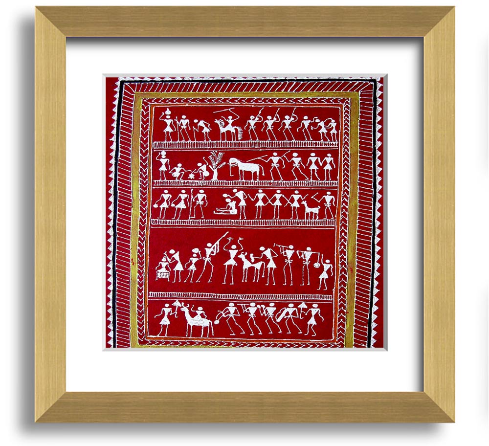 Aboriginal Saura Square Framed Print showcasing intricate designs in a stylish frame, ready to hang.