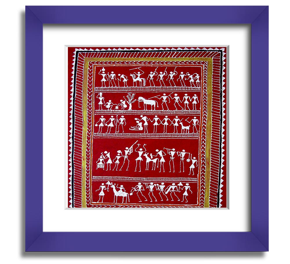 Aboriginal Saura Square Framed Print showcasing intricate designs in a stylish frame, ready to hang.