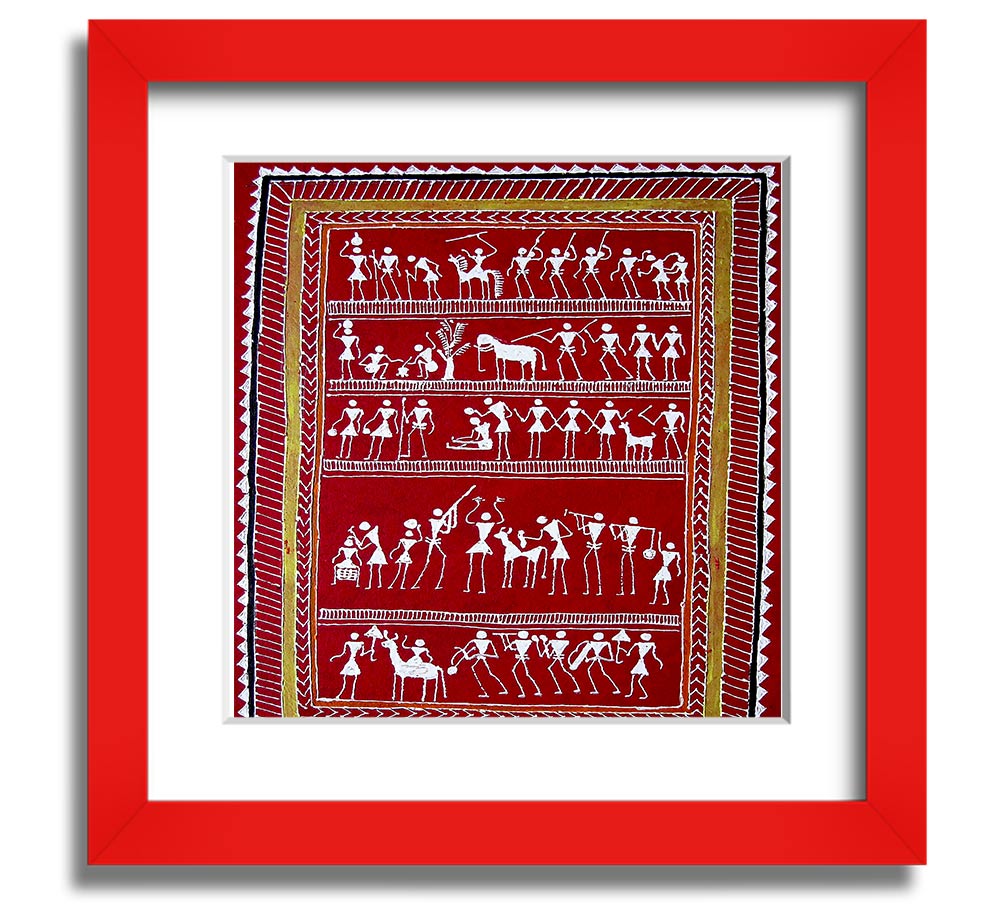 Aboriginal Saura Square Framed Print showcasing intricate designs in a stylish frame, ready to hang.