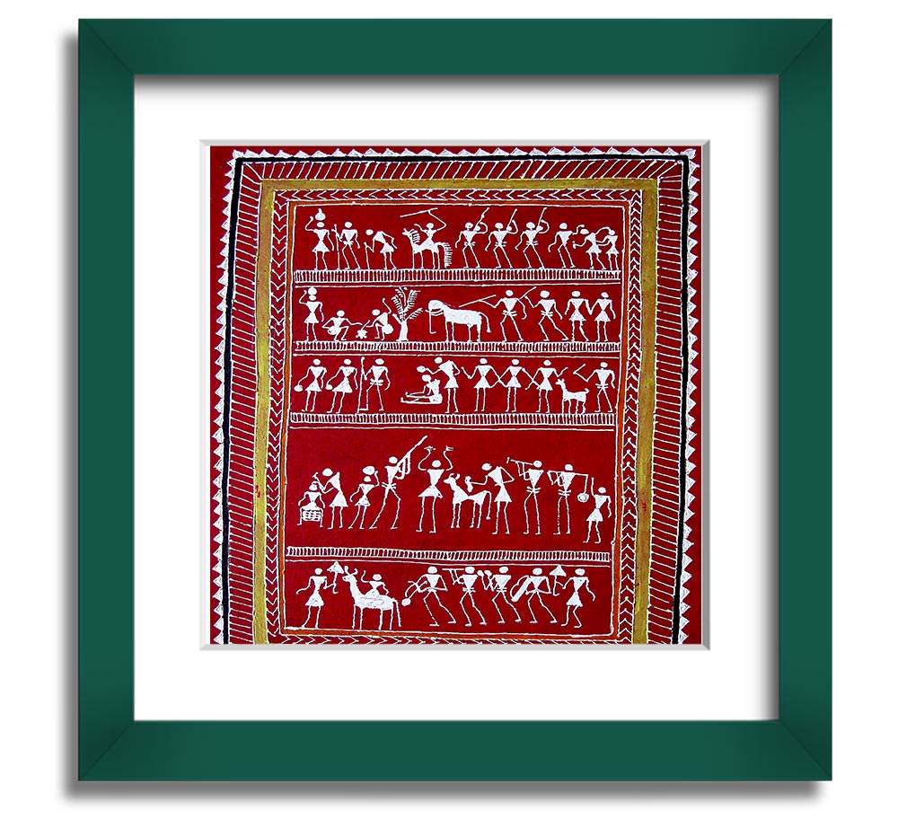 Aboriginal Saura Square Framed Print showcasing intricate designs in a stylish frame, ready to hang.