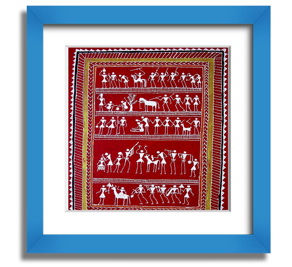 Aboriginal Saura Square Framed Print showcasing intricate designs in a stylish frame, ready to hang.