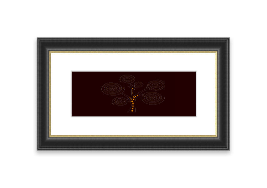 Framed Aboriginal Tree 3 print showcasing vibrant colors and intricate details, available in various frame colors.