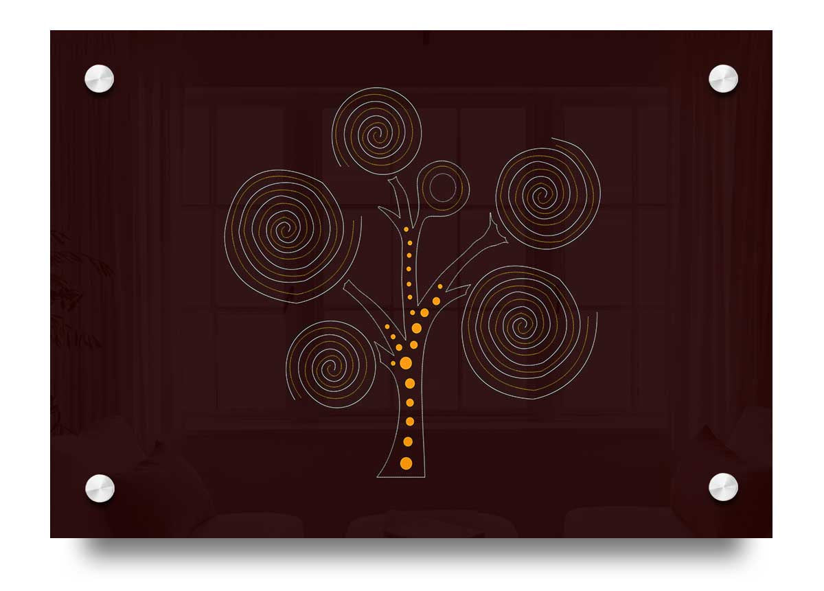 Vibrant Aboriginal Tree 3 acrylic print on 5mm thick glass, showcasing intricate details and colors.