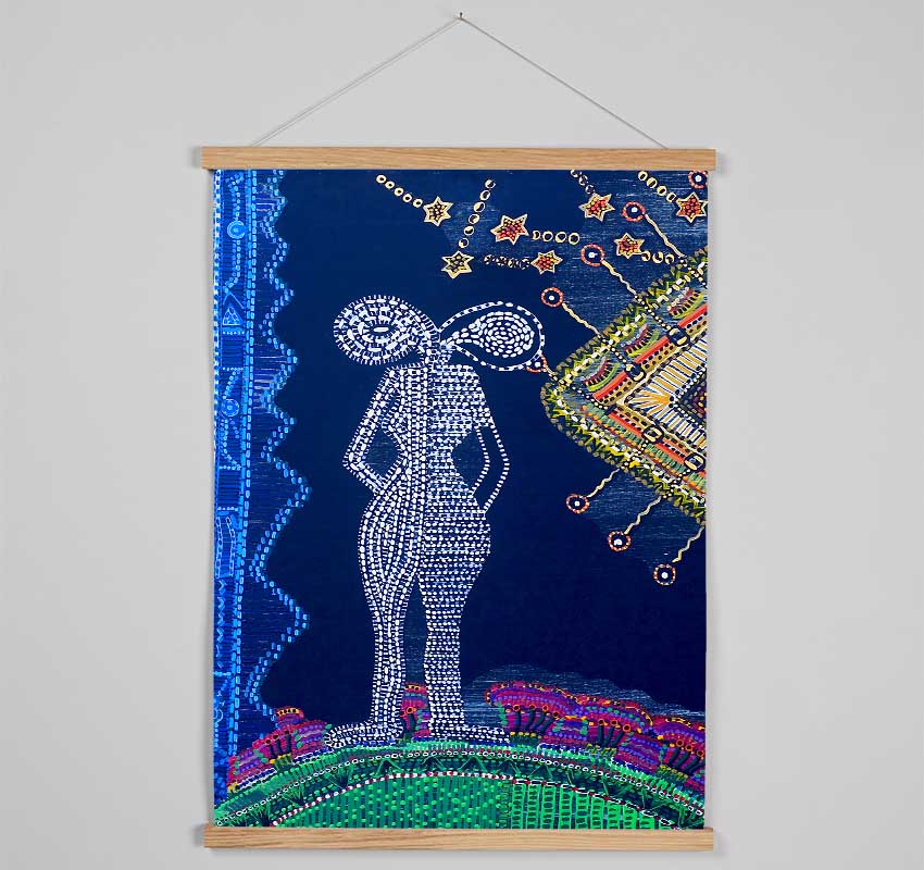 Aboriginal Twin Flame wooden poster hangers showcasing prints with a sleek design and magnetic fastening.