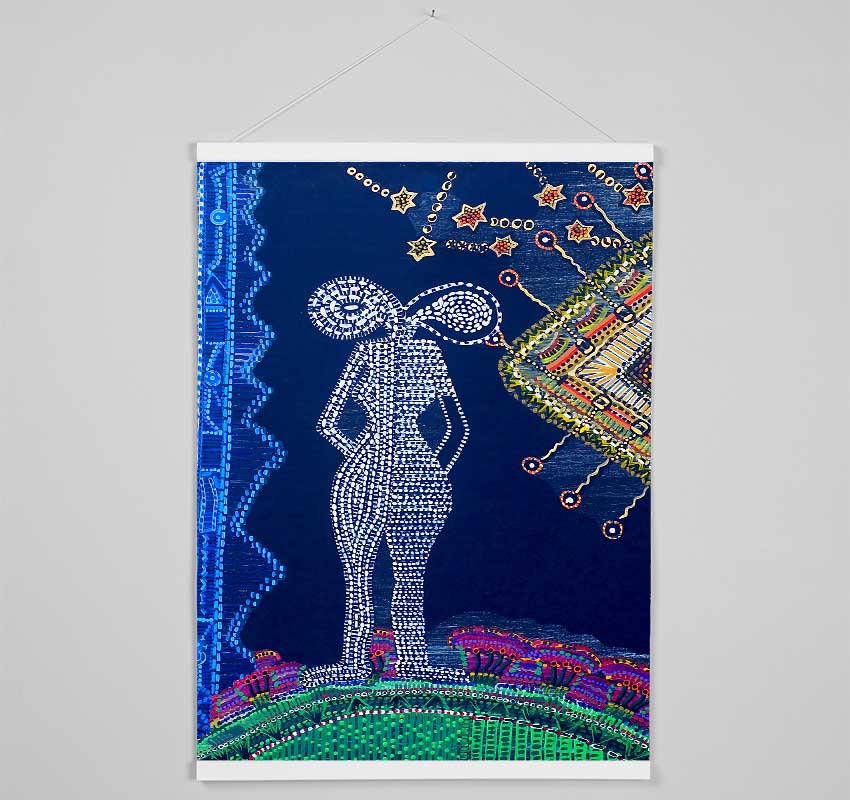 Aboriginal Twin Flame wooden poster hangers showcasing prints with a sleek design and magnetic fastening.