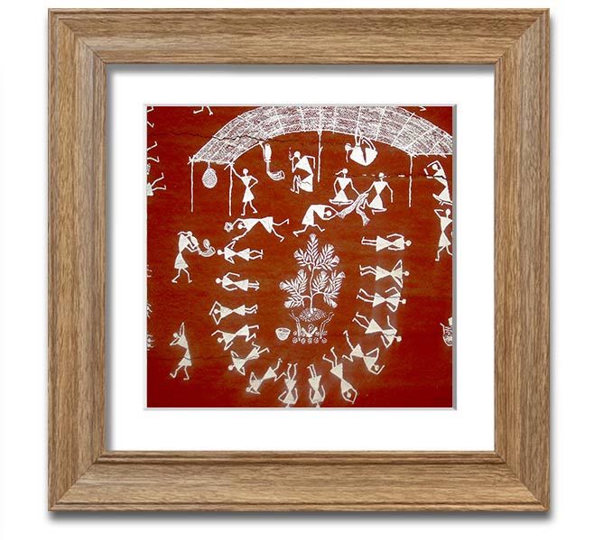 Square framed print featuring Aboriginal Warli art depicting scenes from the Mahabharata, available in various frame colors.