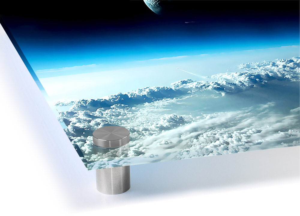 Above The Earth acrylic print showcasing vibrant colors on 5mm thick acrylic glass, ready to hang.
