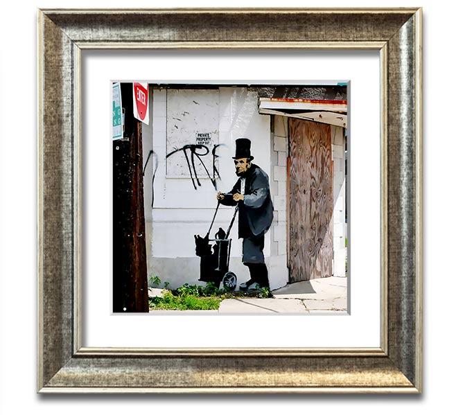 Square framed print of Abraham Lincoln Trolley Tramp, showcasing detailed artwork in a stylish frame.