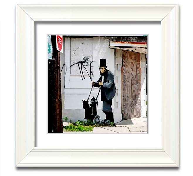 Square framed print of Abraham Lincoln Trolley Tramp, showcasing detailed artwork in a stylish frame.