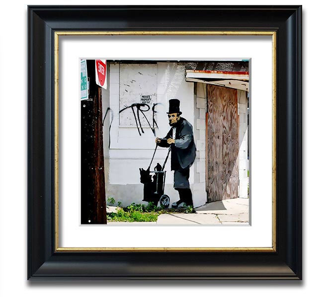 Square framed print of Abraham Lincoln Trolley Tramp, showcasing detailed artwork in a stylish frame.