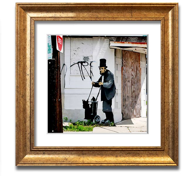 Square framed print of Abraham Lincoln Trolley Tramp, showcasing detailed artwork in a stylish frame.