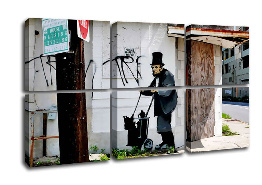 Abraham Lincoln Trolley Tramp canvas art mounted on a 44mm box frame, showcasing vibrant colors and iconic imagery.