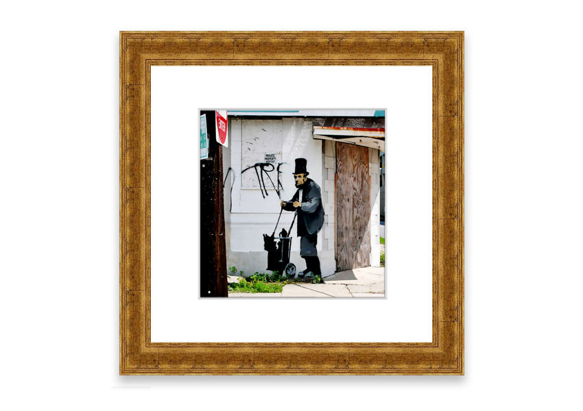 Framed print of Abraham Lincoln Trolley Tramp, showcasing vibrant colors and intricate details, ready to hang.