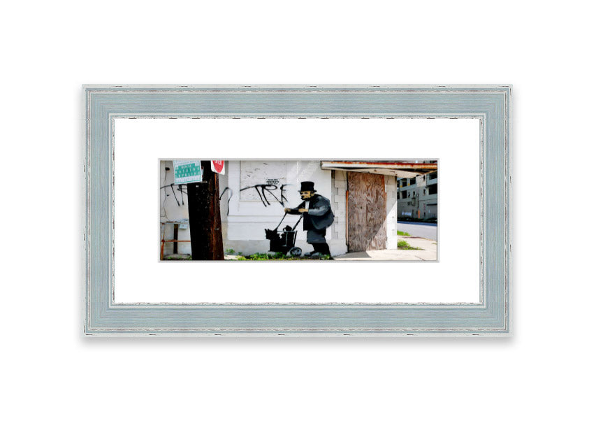 Framed print of Abraham Lincoln Trolley Tramp, showcasing vibrant colors and intricate details, ready to hang.