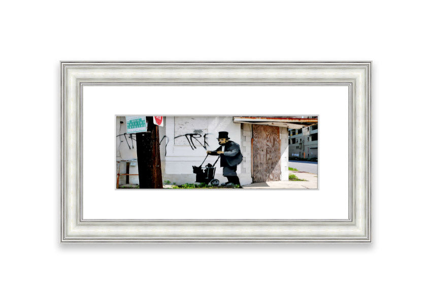 Framed print of Abraham Lincoln Trolley Tramp, showcasing vibrant colors and intricate details, ready to hang.