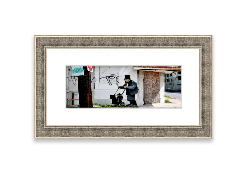 Framed print of Abraham Lincoln Trolley Tramp, showcasing vibrant colors and intricate details, ready to hang.
