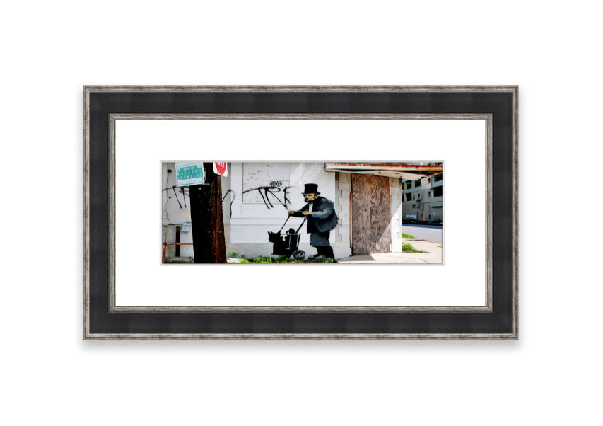 Framed print of Abraham Lincoln Trolley Tramp, showcasing vibrant colors and intricate details, ready to hang.